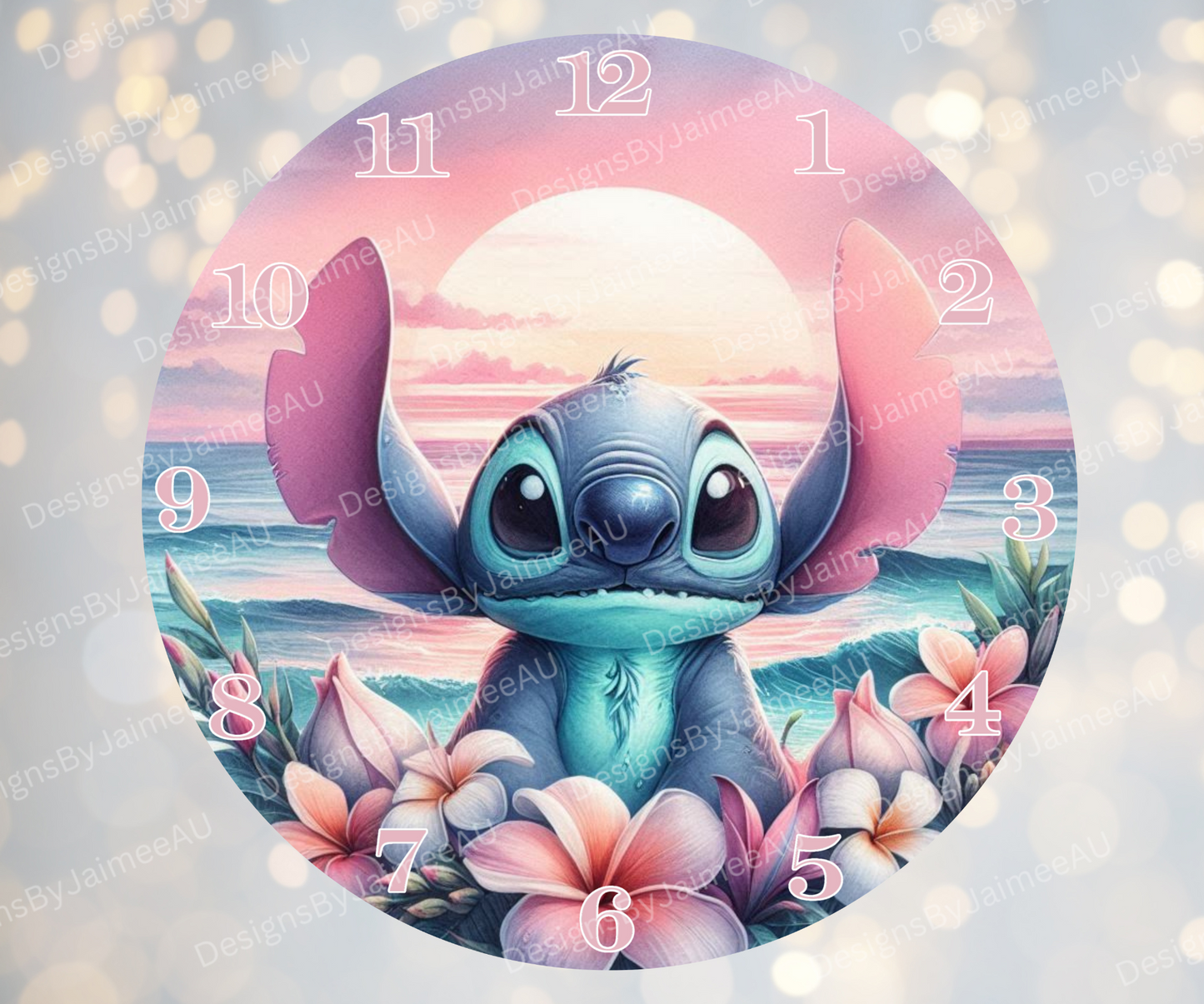 Stitch - Pink and Aqua Sunset #3 Digital Sublimation Clock Design