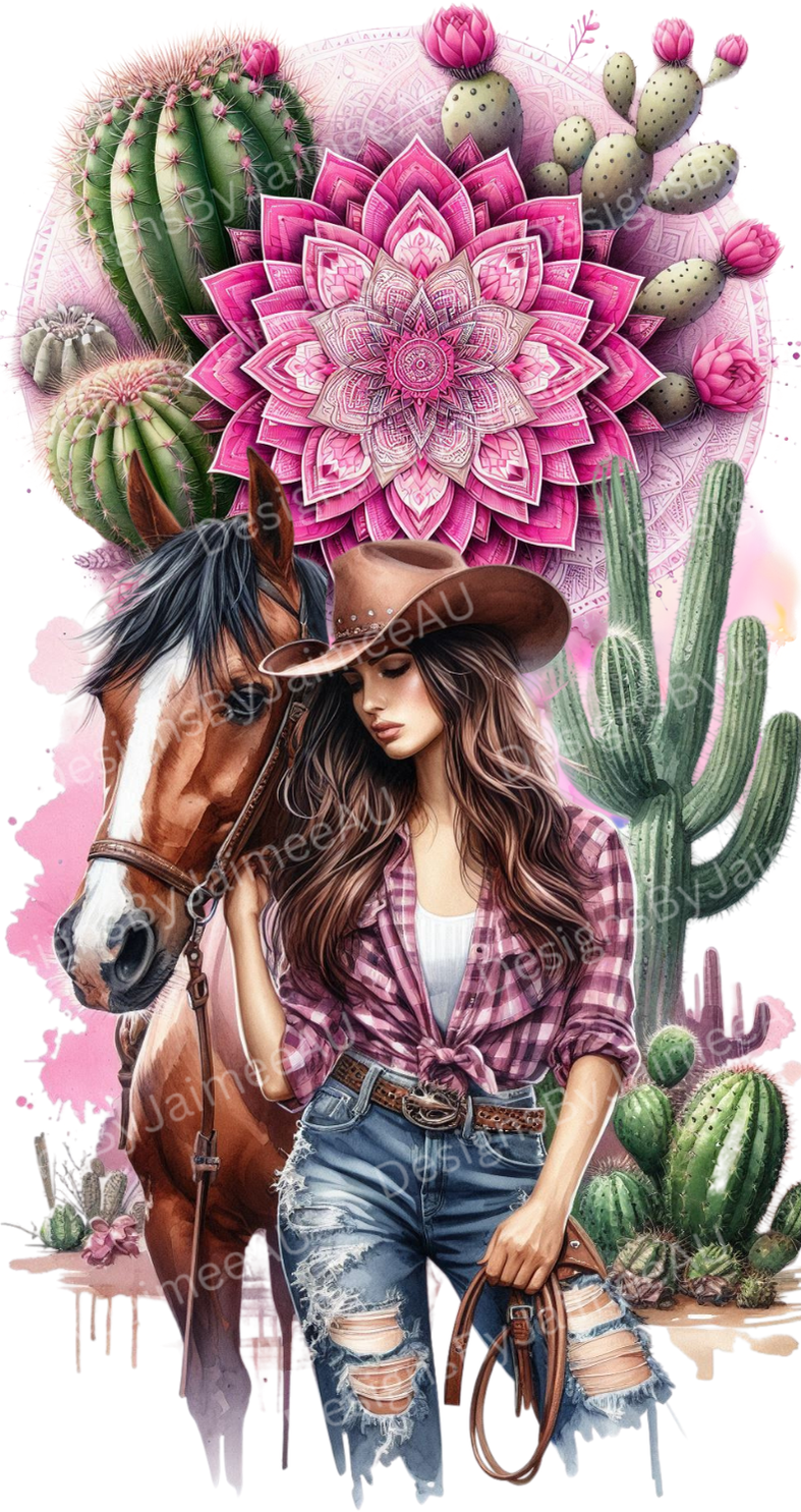 Pink Cowgirl with Horse Country/Western Digital Phone Case Design