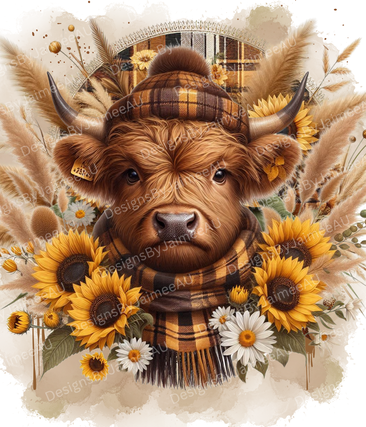 Earthy Gingham Highland Cow - Digital Sublimation Led Light Design