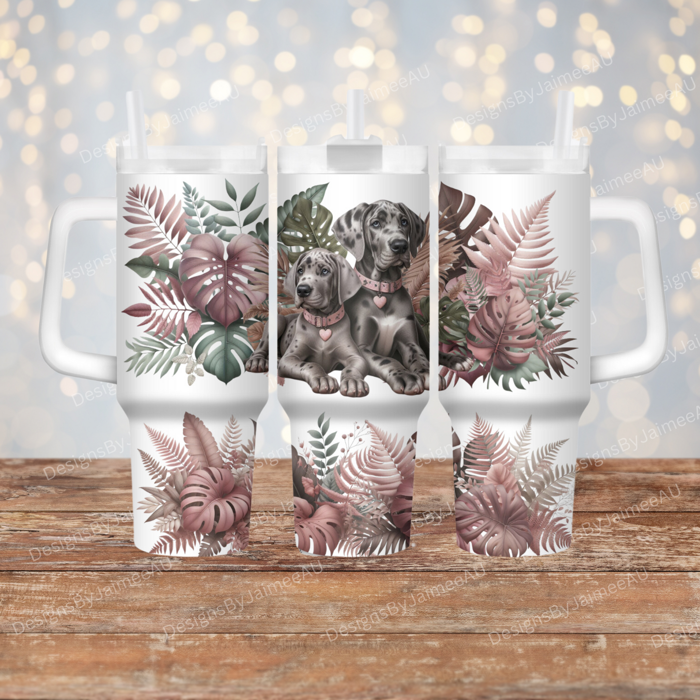 Earthy Pinks and Browns Great Dane Puppies, Tropical 40oz Digital Sublimation Tumbler Wrap