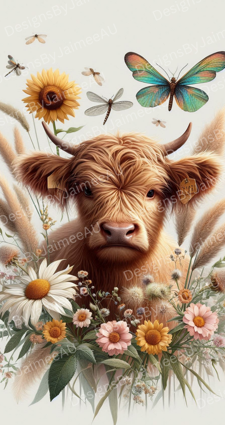 Earthy Highland Cow #2 Digital Phone Case Design