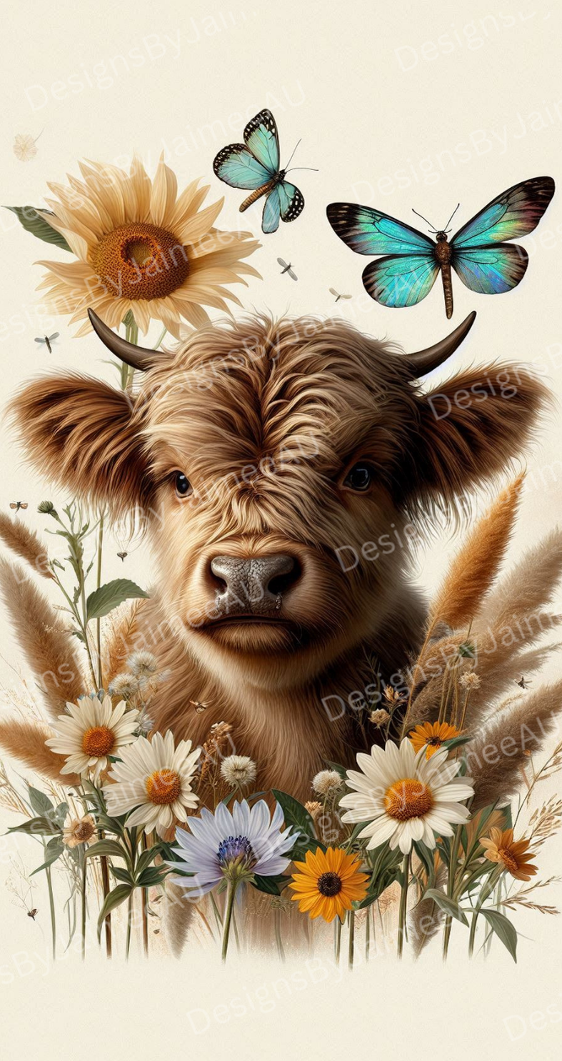 Earthy Highland Cow #1 Digital Phone Case Design
