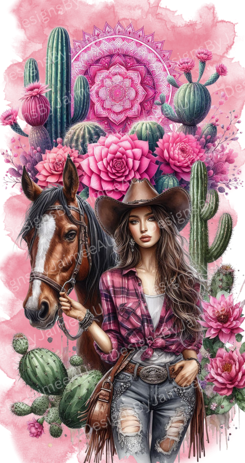 Hot Pink Cowgirl with Horse Country/Western Digital Phone Case Design