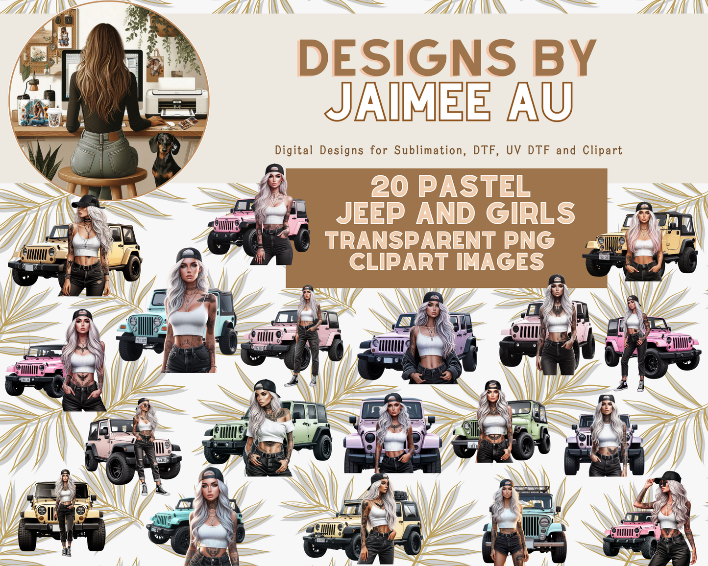 20 Pastel Jeep Girlies Digital Transparent Clipart Images