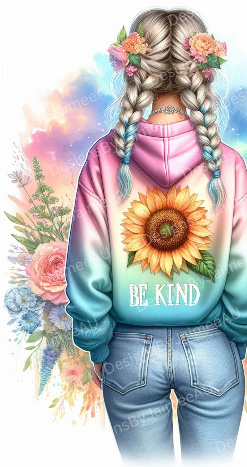"BE KIND" Pastel Floral Hoodie Affirmations #1 Digital Phone Case Design