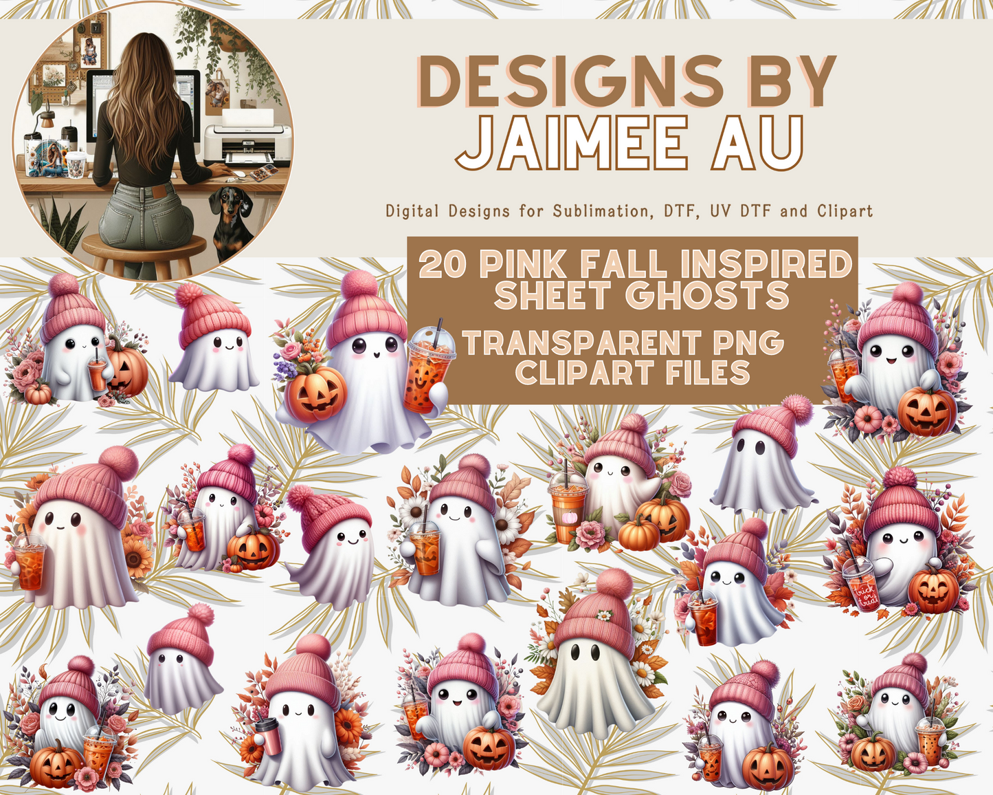 20 Pink Themed Halloween Sheet Ghost Digital Transparent Clipart Images