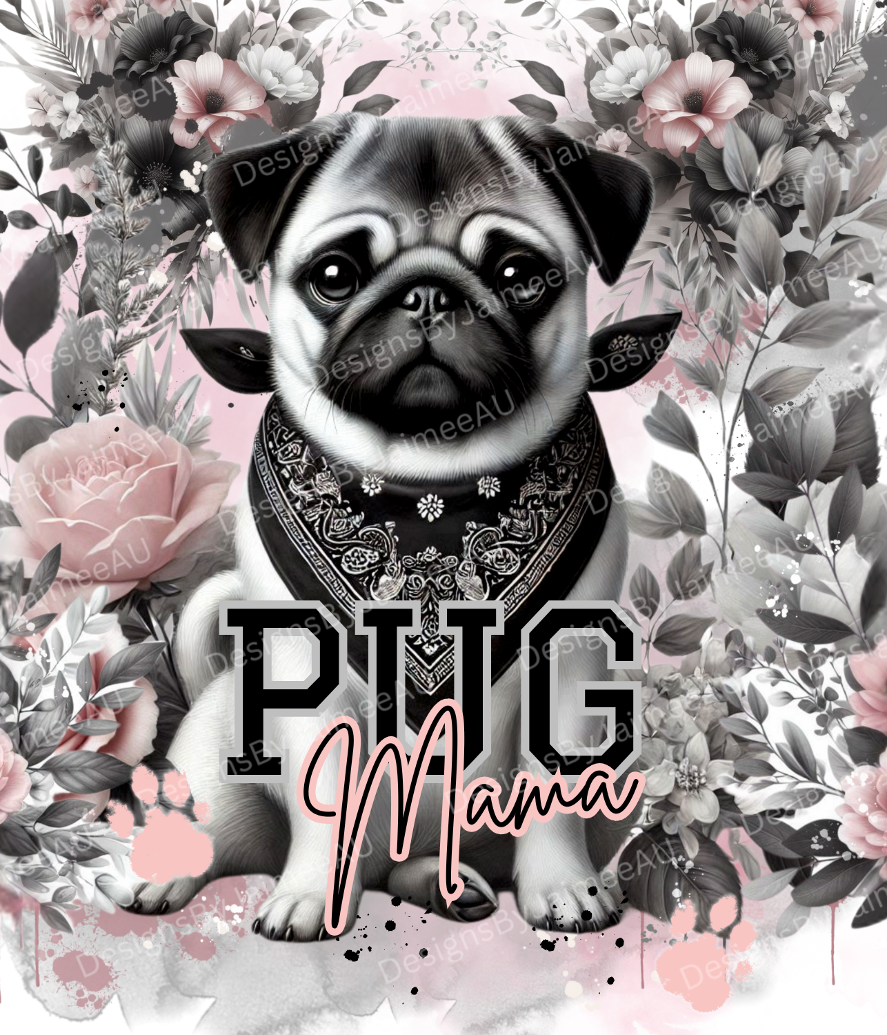 Pug Mama - Pink and Black - Digital Sublimation Led Light Design