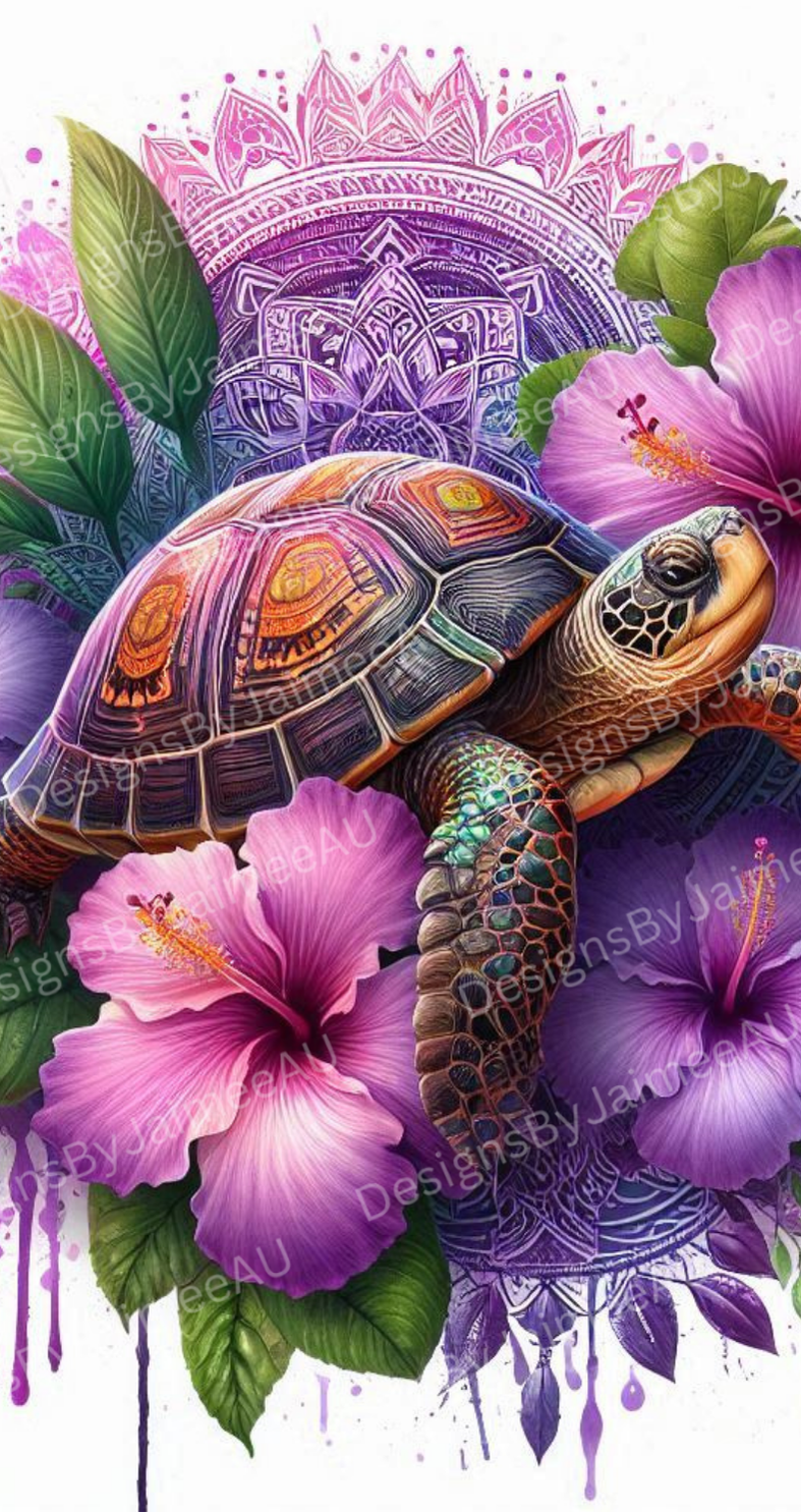 Purple Tropical Turtle #1 Digital Phone Case Design