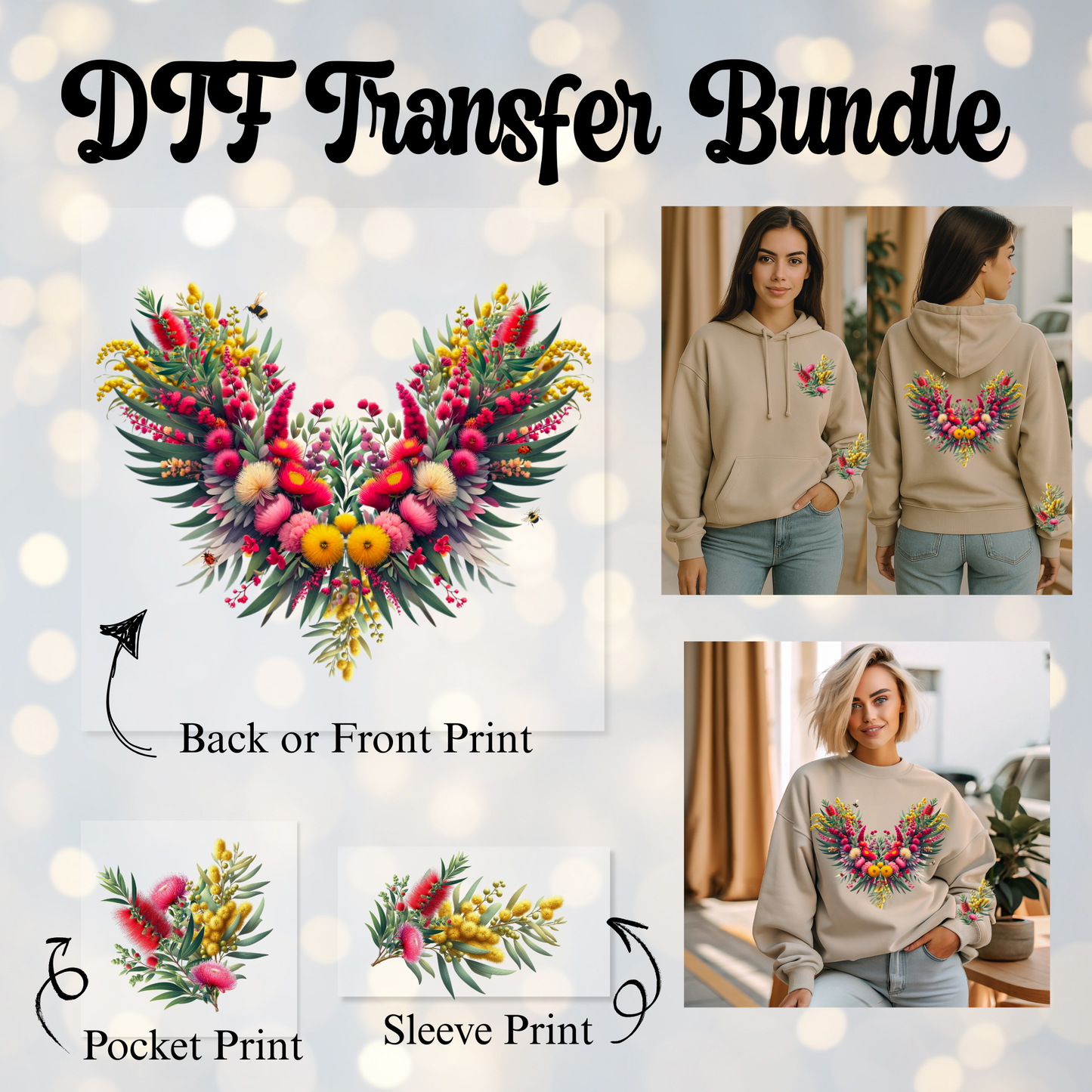 DTF Transfer Bundle – "Native Wings" | Main + Pocket + Sleeve Print