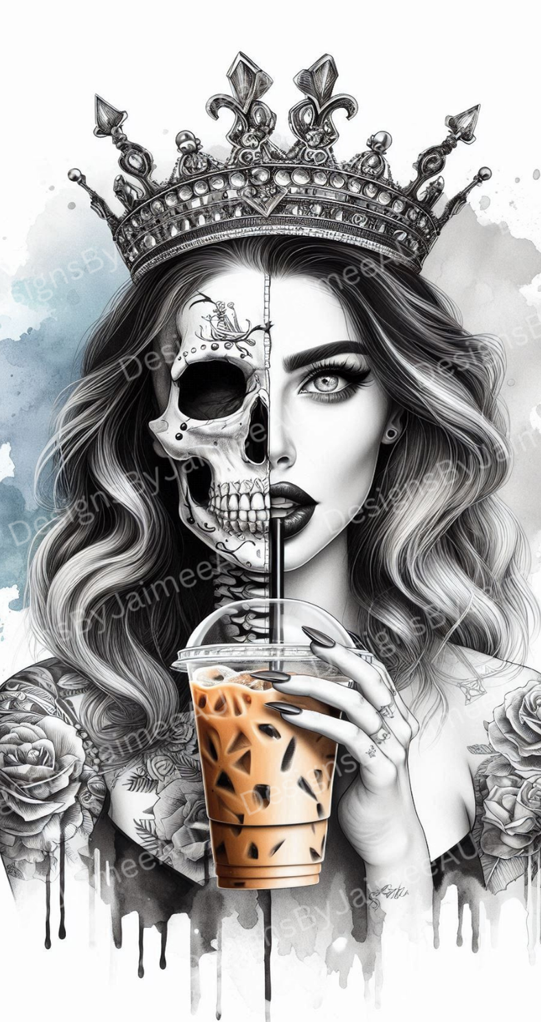 Ice Coffee Queen - Black and White - Digital Phone Case Design