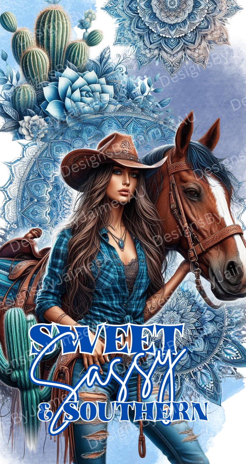 Navy Blue Cowgirl with Horse Country/Western Digital Phone Case Design