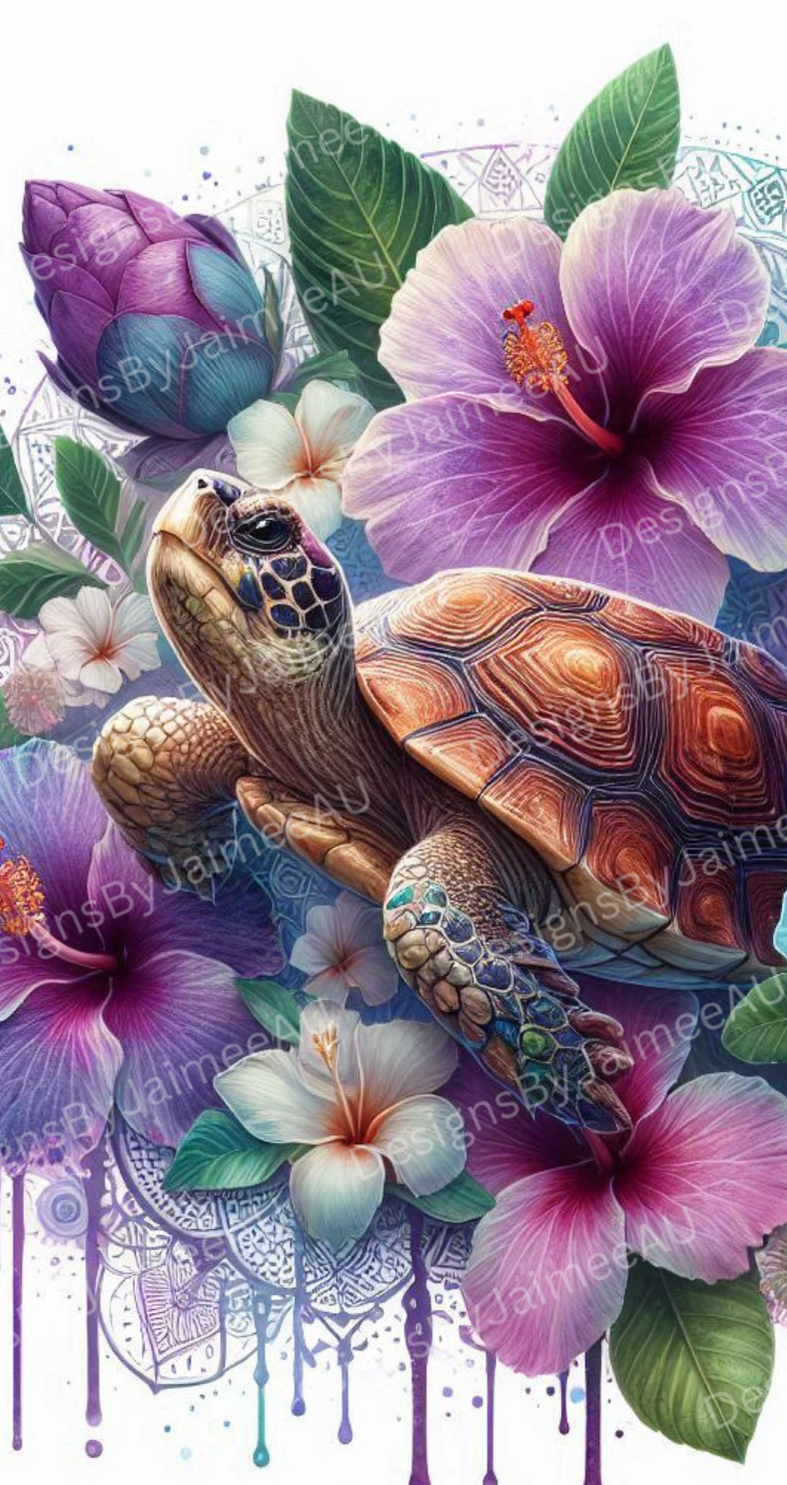 Purple Tropical Turtle #2 Digital Phone Case Design