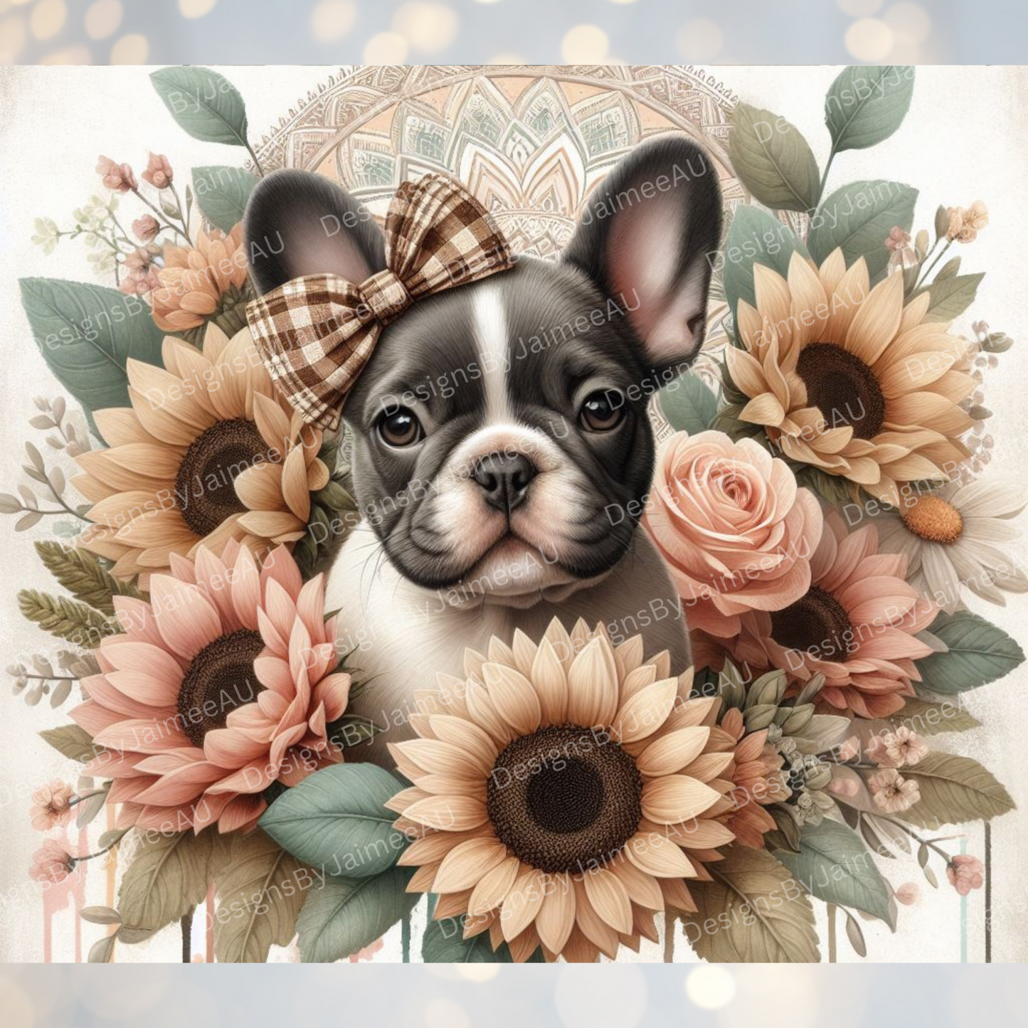 Earthy Boho French Bulldog Digital 20oz Sublimation Tumbler Wrap