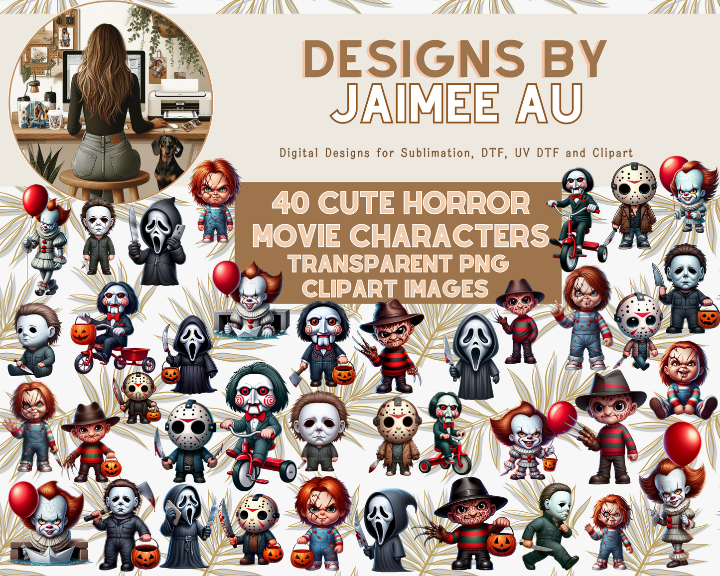 40 Cute Old School Horror Movie Characters Digital Transparent Clipart Images