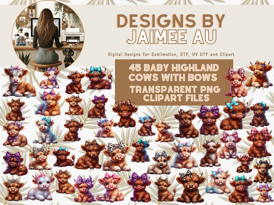 29 Baby Highland Cows With Tutus Digital Transparent Clipart Images