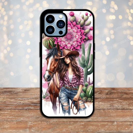 Pink Cowgirl with Horse Country/Western Digital Phone Case Design