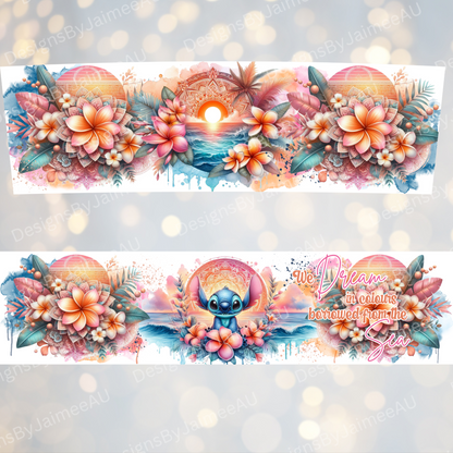 Pink and Orange Tropical Stitch - Digital 20oz Tumbler with Handle Wrap Design