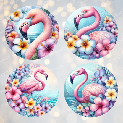 4 Watercolour Flamingos #2 Digital Sublimation Car Coaster Designs