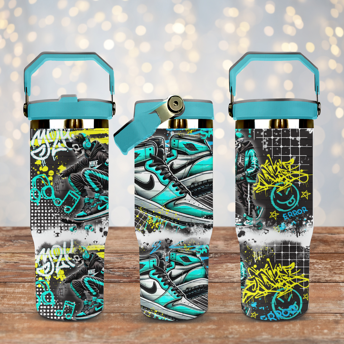 Aqua Graffiti Inspired Skeletons - Digital 30oz Sublimation Tumbler Wrap