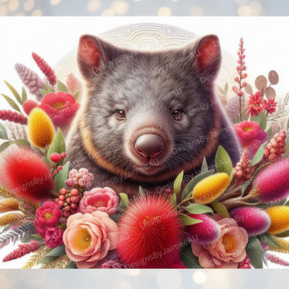Native Australian Flowers and a Wombat Digital 20oz Sublimation Tumbler Wrap