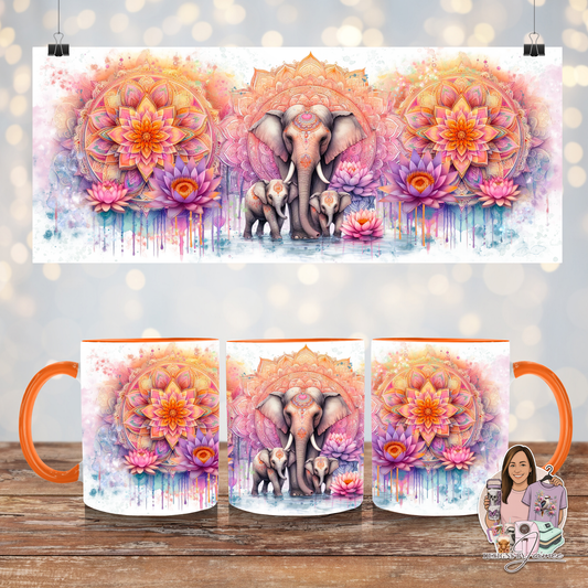 Orange Elephant Mandala - Digital 11oz Sublimation Coffee Mug Design