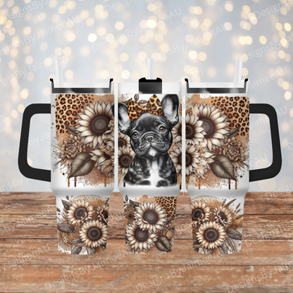 Leopard Print and Sunflowers Frenchie 40oz Digital Sublimation Tumbler Wrap