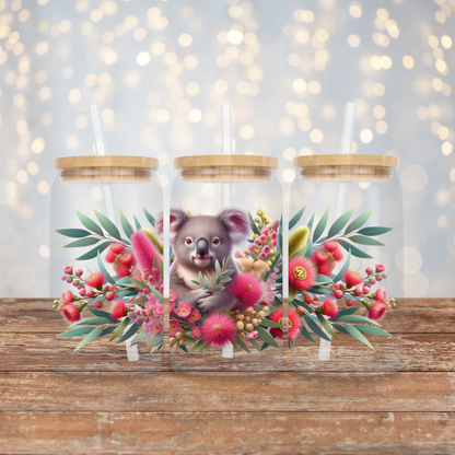 Koala and Aussie Native Flowers Digital Download 16oz UV DTF Transfer Wrap PNG Image