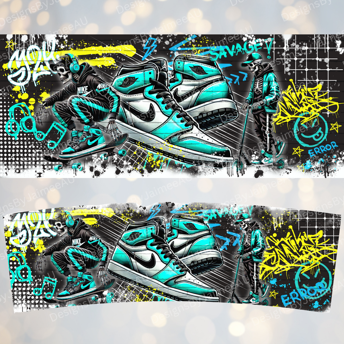 Wr Designs Aqua Graffiti Inspired Skeletons - Digital 30oz Sublimation Tumbler Wr ...