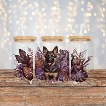German Shepard, Purple and Browns Earthy Tropical Vibes Digital Download 16oz UV DTF Transfer Wrap PNG Image