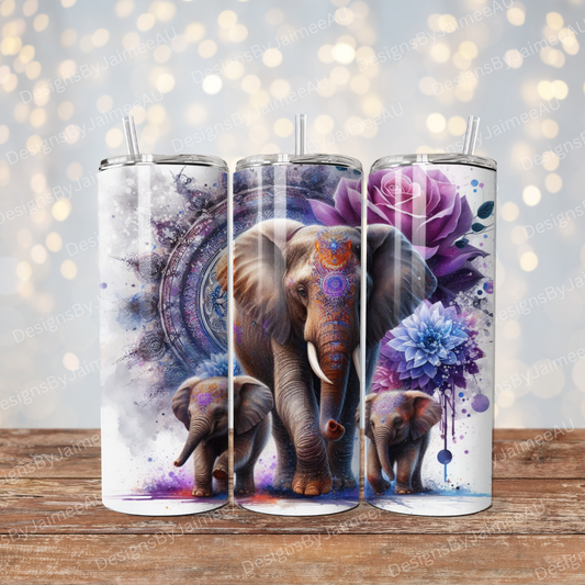 Purple Watercolour Elephants #3 Digital 20oz Sublimation Tumbler Wrap