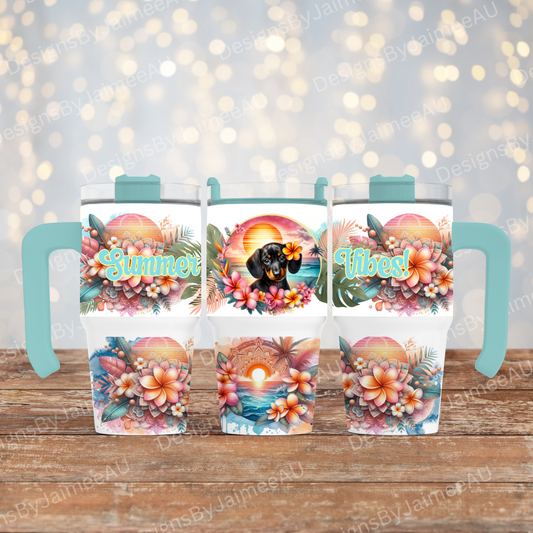 Summer Vibes- Tropical Dachshund - Digital 20oz Tumbler with Handle Wrap Design