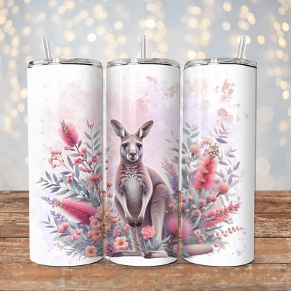 Pink and Purple Pastel Aussie Natives - Kangaroo - Digital 20oz Sublimation Tumbler Wrap