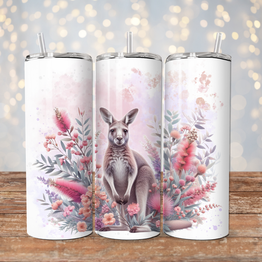 Pink and Purple Pastel Aussie Natives - Kangaroo - Digital 20oz Sublimation Tumbler Wrap