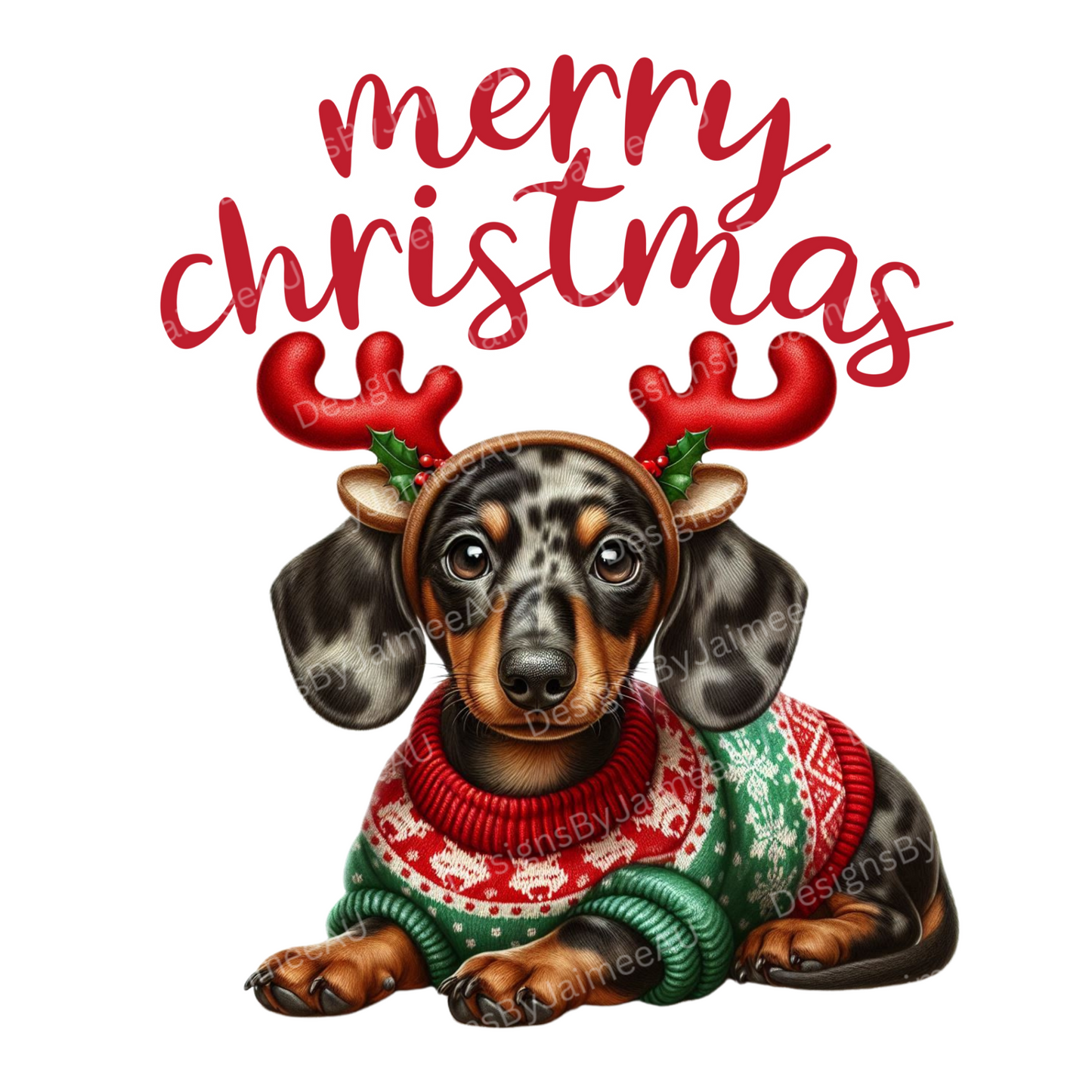 Merry Christmas - Dachshund Digital DTF Transfer PNG Image