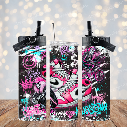 Hot Pink Graffiti Style Skeleton - Digital 20oz Sublimation Tumbler Wrap