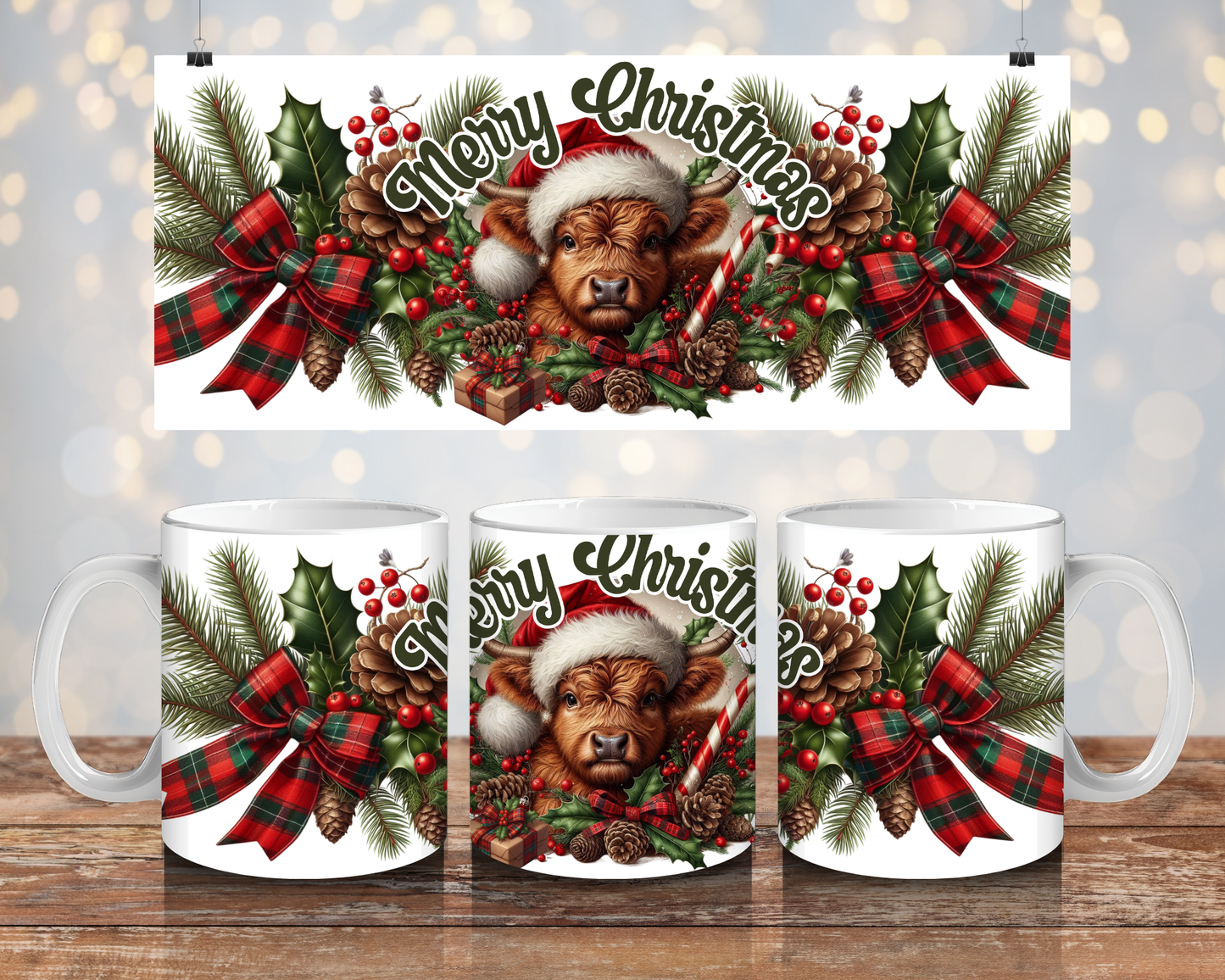 Christmas Highland Cow -Digital 11oz Sublimation Coffee Mug Design