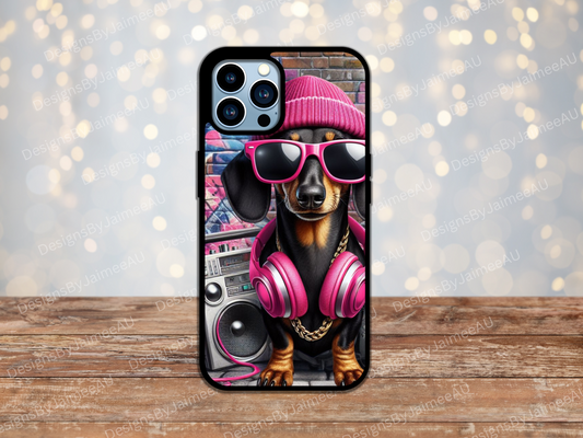 Hip Hop Dachshund #2 Hot Pink Digital Phone Case Design