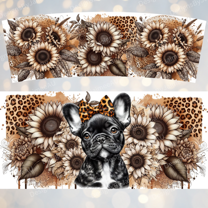 Leopard Print and Sunflowers Frenchie 40oz Digital Sublimation Tumbler Wrap