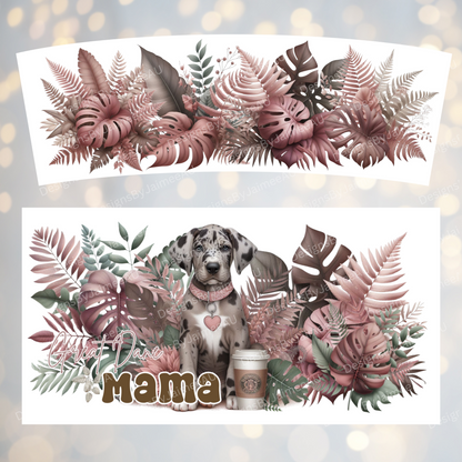 Earthy Tropical Pinks and Browns "Great Dane Mama" 40oz Digital Sublimation Tumbler Wrap