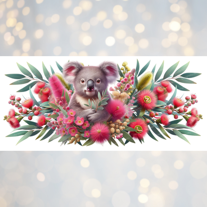 Koala and Aussie Native Flowers Digital Download 16oz UV DTF Transfer Wrap PNG Image