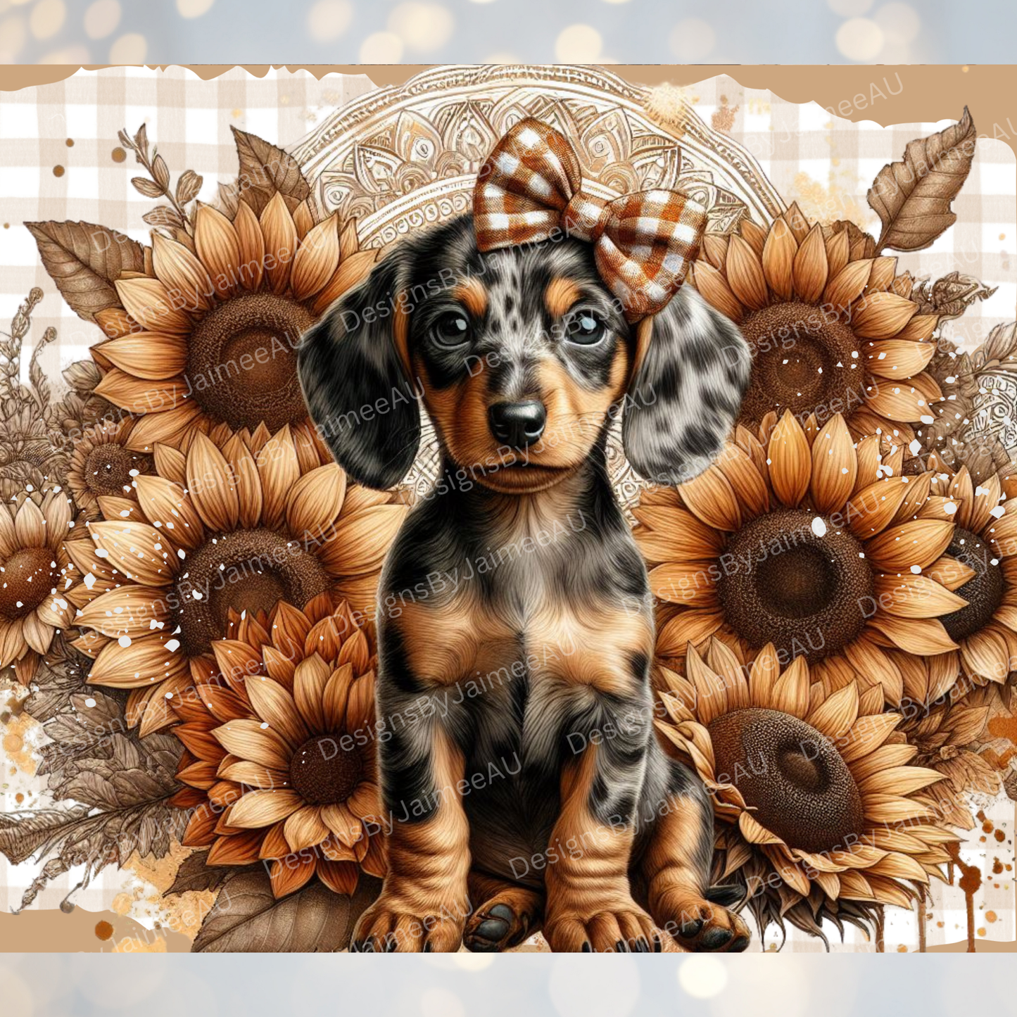 Brown Gingham Dachshund Digital 20oz Sublimation Tumbler Wrap
