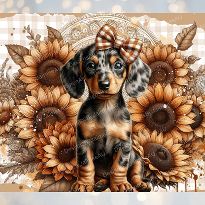 Brown Gingham Dachshund Digital 20oz Sublimation Tumbler Wrap