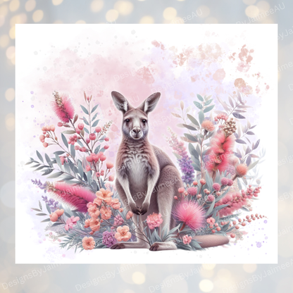 Pink and Purple Pastel Aussie Natives - Kangaroo - Digital 20oz Sublimation Tumbler Wrap