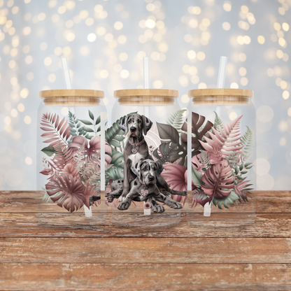 Great Dane Earthy Pinks and Browns, Tropical Vibes Digital Download 16oz UV DTF Transfer Wrap PNG Image
