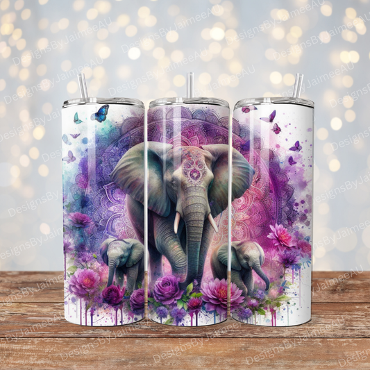 Purple Watercolour Elephants #4 Digital 20oz Sublimation Tumbler Wrap