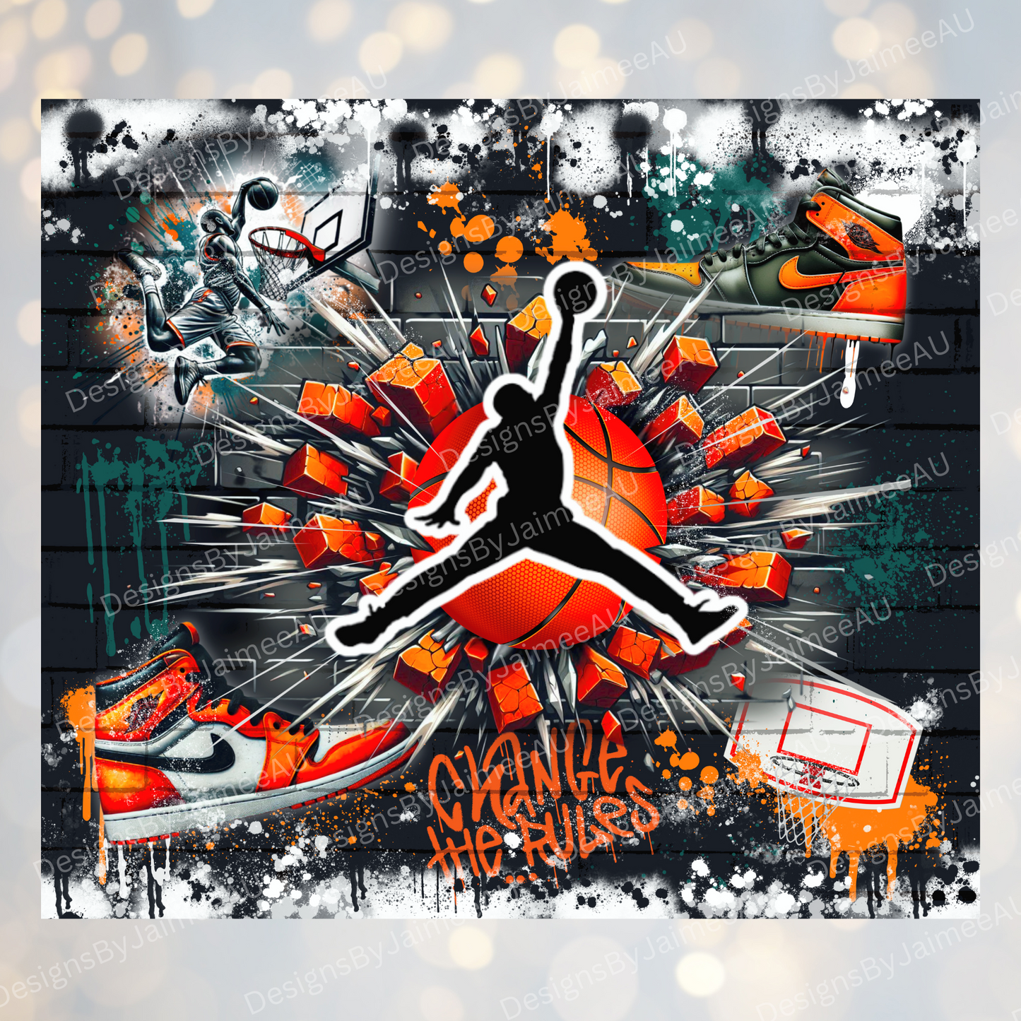 Graffiti Inspired Basketball Digital 20oz Sublimation Tumbler Wrap
