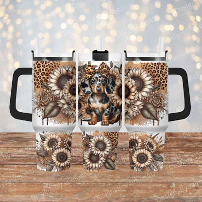 Leopard Print and Sunflowers Dachshund 40oz Digital Sublimation Tumbler Wrap