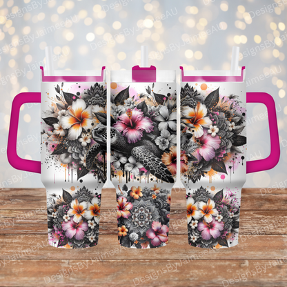 Orange and Pink - Black and What Turtle - 40oz Digital Sublimation Tumbler Wrap