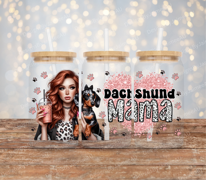 Dachshund Mama, Glitter heart/Red Head Digital Download 16oz UV DTF Transfer Wrap PNG Image