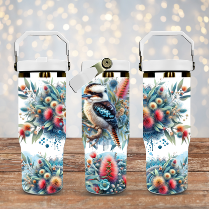 Blue Watercolour Kookaburra and Australian Natives- Digital 30oz Sublimation Tumbler Wrap